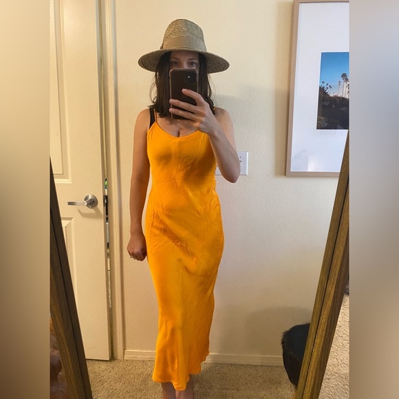 Tan Lines Women’s Satin Aloha Tank Dress Orange Midi M Resortwear Slip Dress - Picture 4 of 10